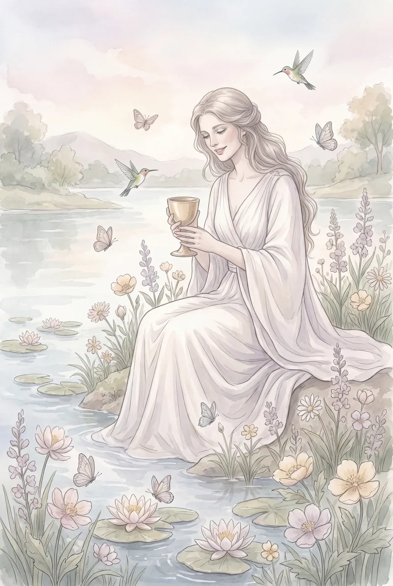 圣杯王后（Queen of Cups）韦特体系艺术插画