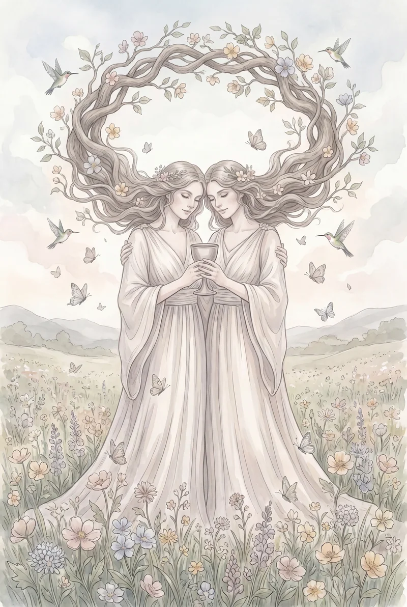 圣杯二(Two of Cups)韦特体系艺术插画