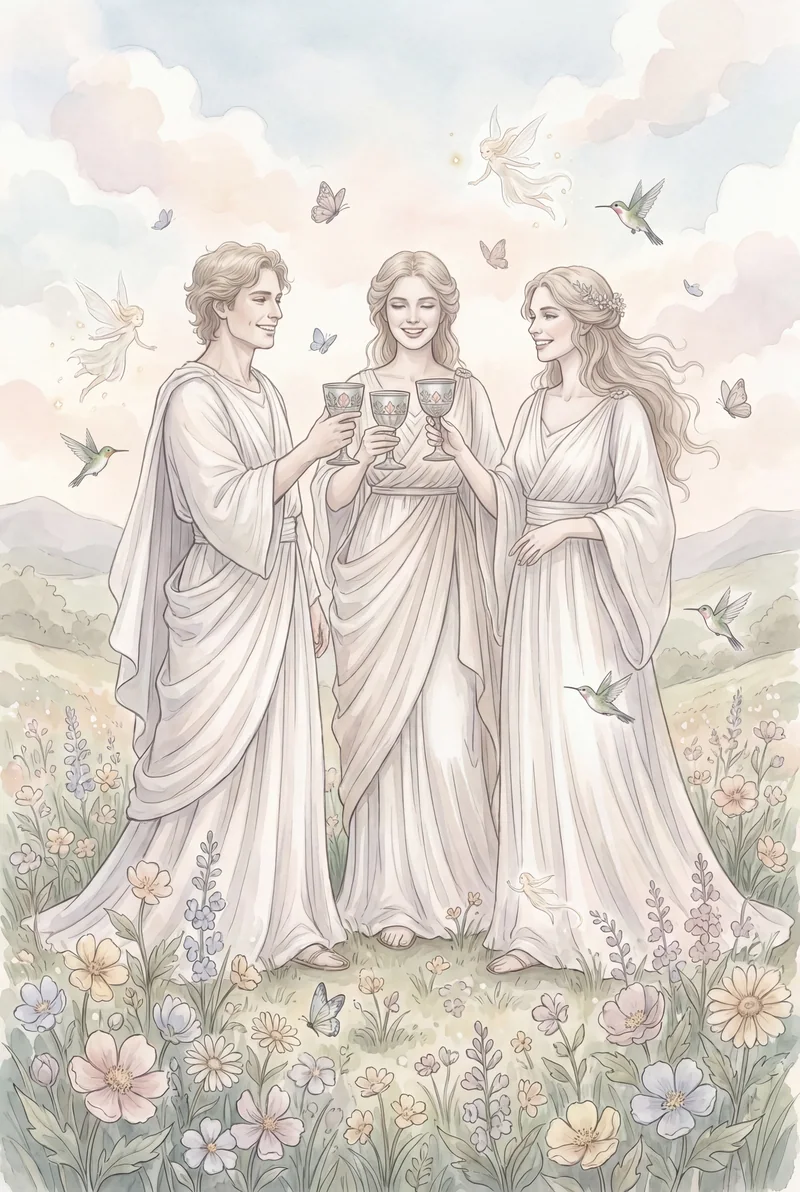 圣杯三(Three of Cups)韦特体系艺术插画