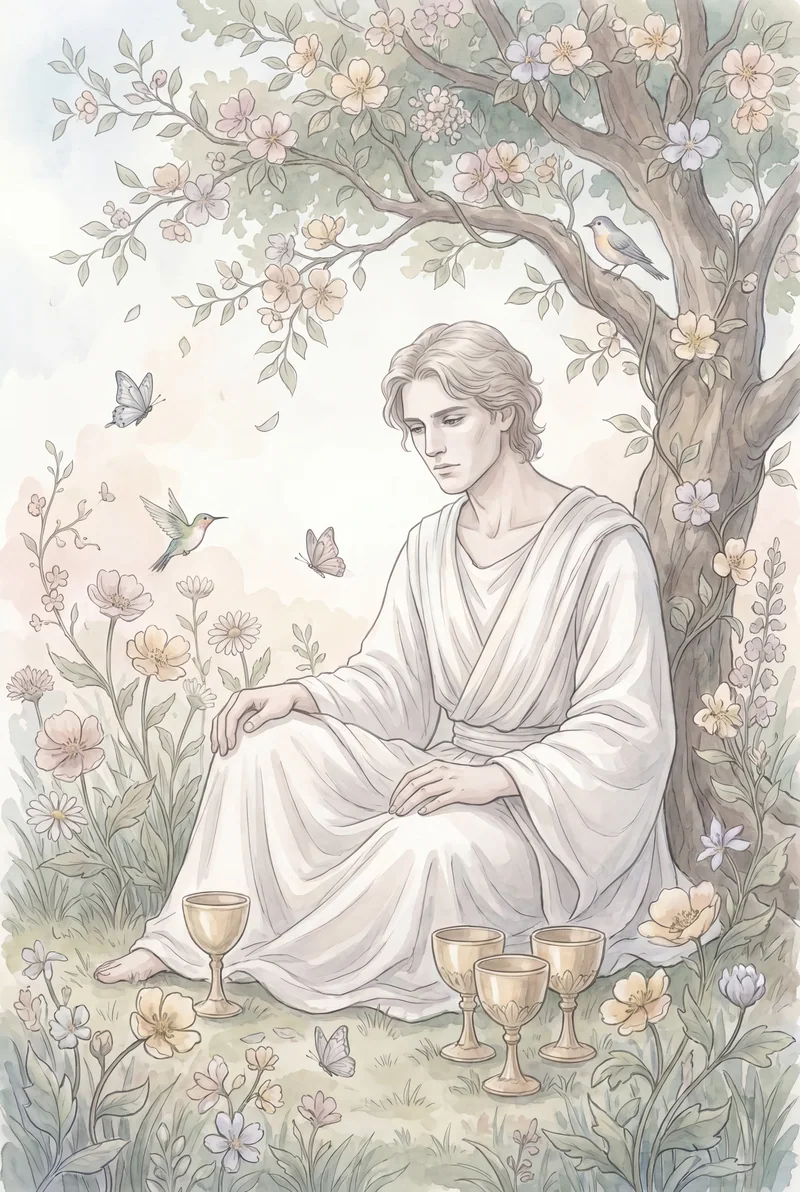 圣杯四(Four of Cups)韦特体系艺术插画