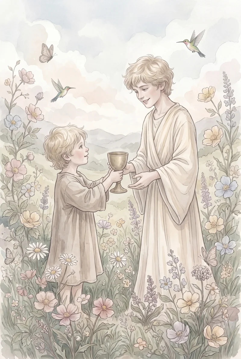 圣杯六(Six of Cups)韦特体系艺术插画