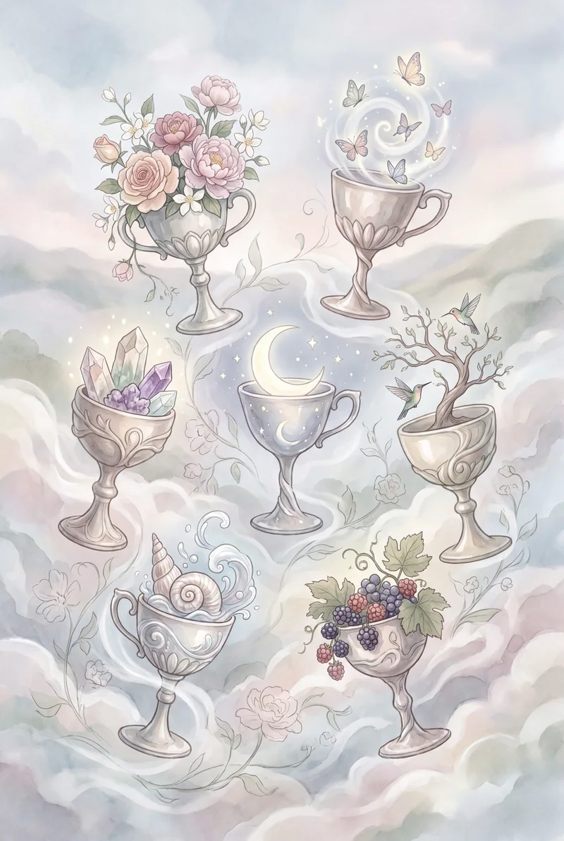 圣杯七(Seven of Cups)韦特体系艺术插画