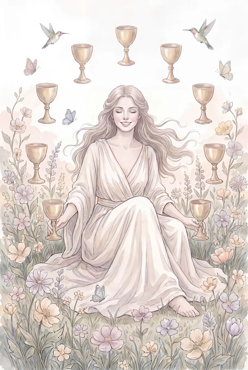 圣杯九(Nine of Cups)韦特体系艺术插画