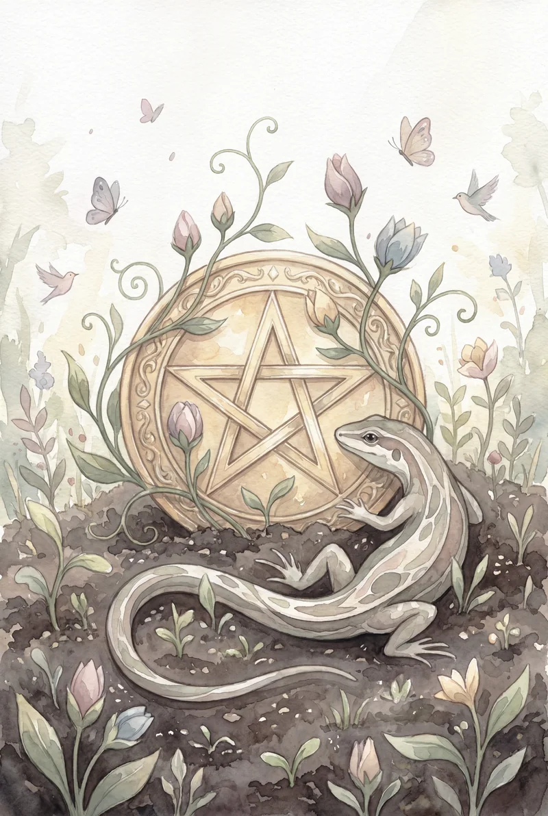 星币首牌(Ace of Pentacles)韦特体系艺术插画