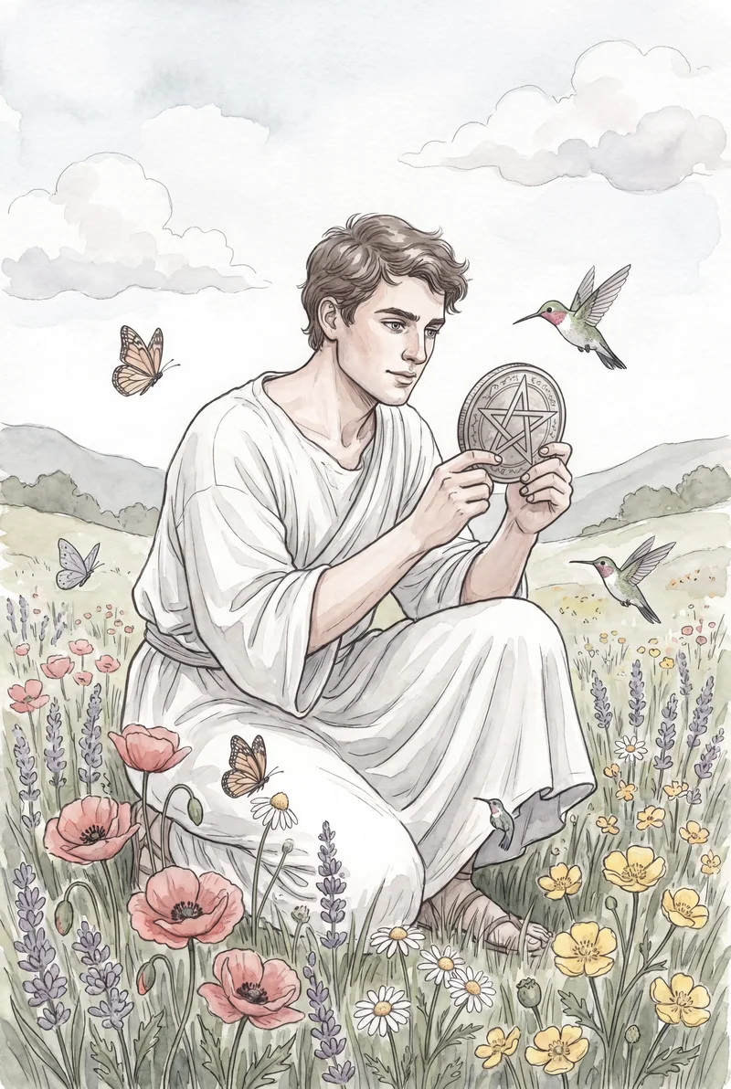 星币侍从（Page of Pentacles）韦特体系艺术插画