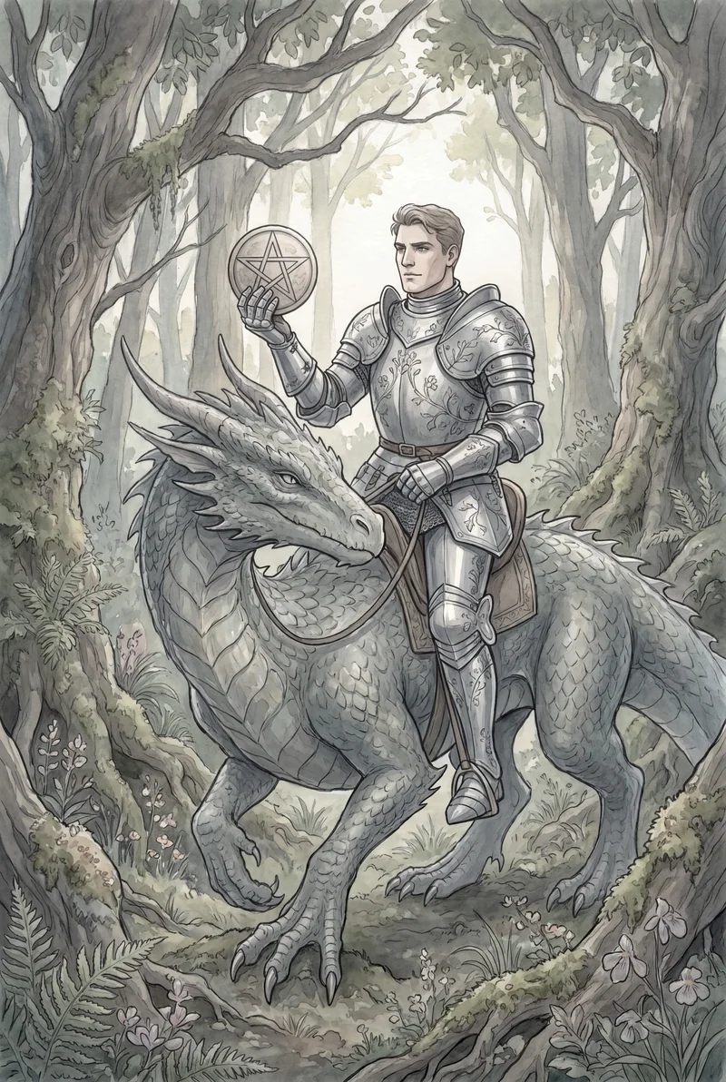 星币骑士(Knight of Pentacles)韦特体系艺术插画