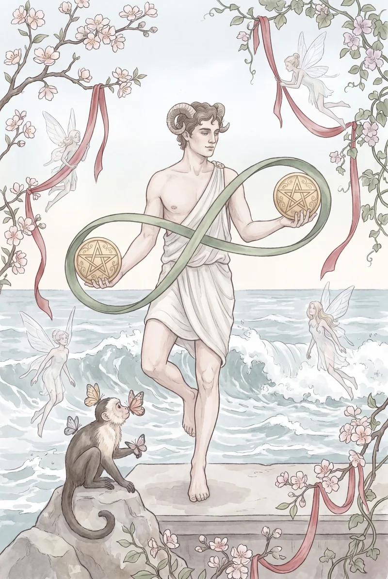星币二(Two of Pentacles)韦特体系艺术插画