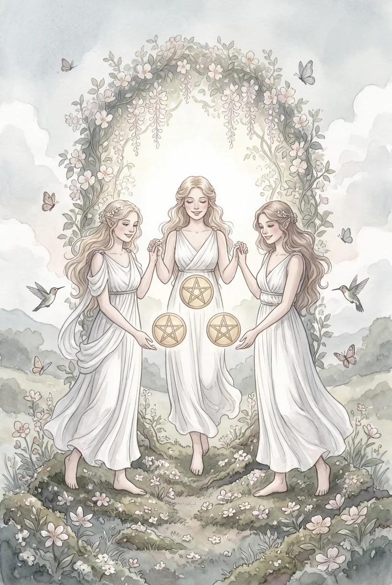 星币三(Three of Pentacles)韦特体系艺术插画