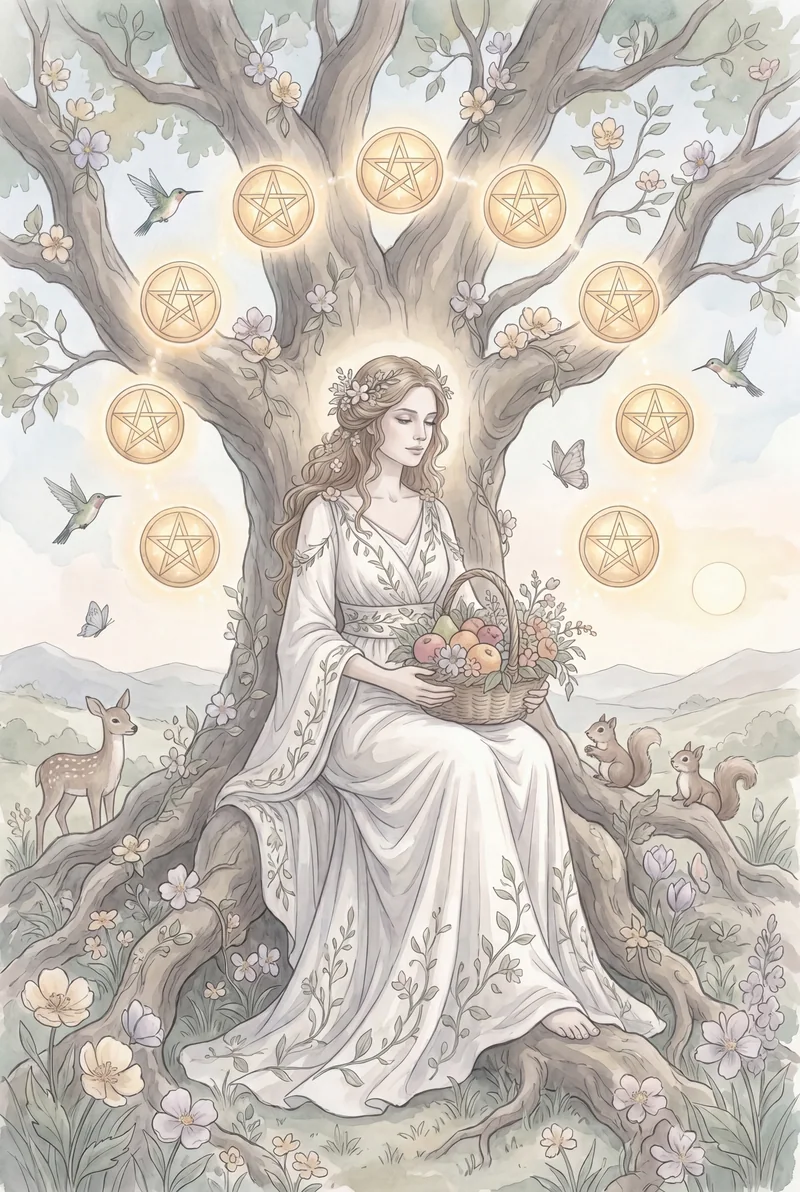 星币九（Nine of Pentacles）韦特体系艺术插画
