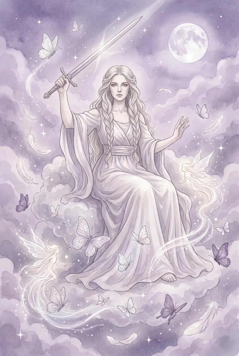 宝剑王后(Queen of Swords)韦特体系艺术插画
