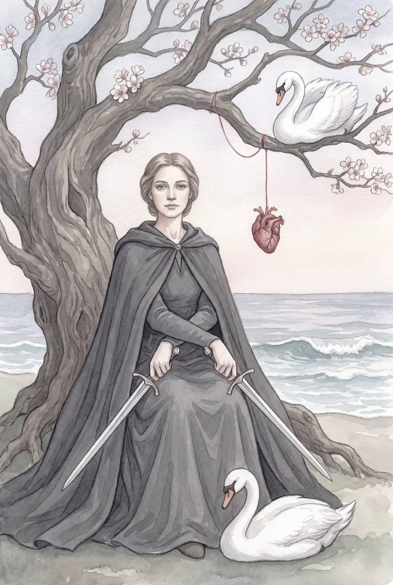 宝剑二(Two of Swords)韦特体系艺术插画