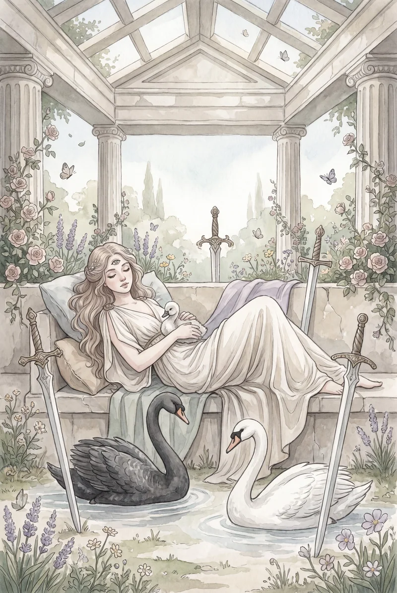 宝剑四(Four of Swords)韦特体系艺术插画