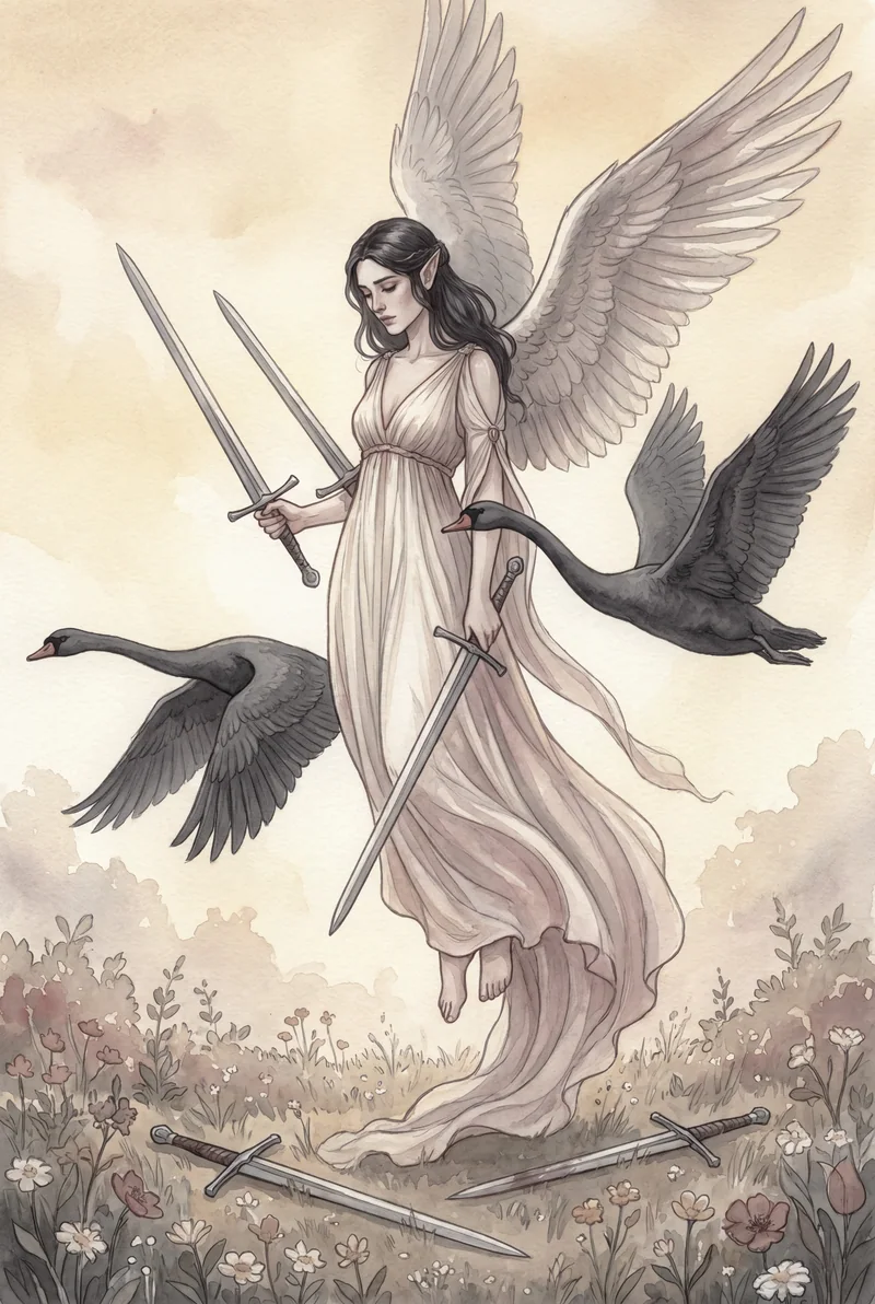 宝剑五(Five of Swords)韦特体系艺术插画