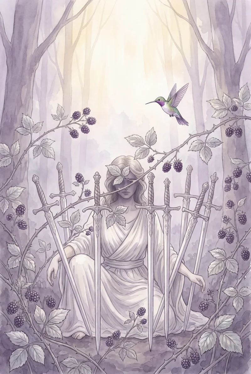 宝剑八(Eight of Swords)韦特体系艺术插画