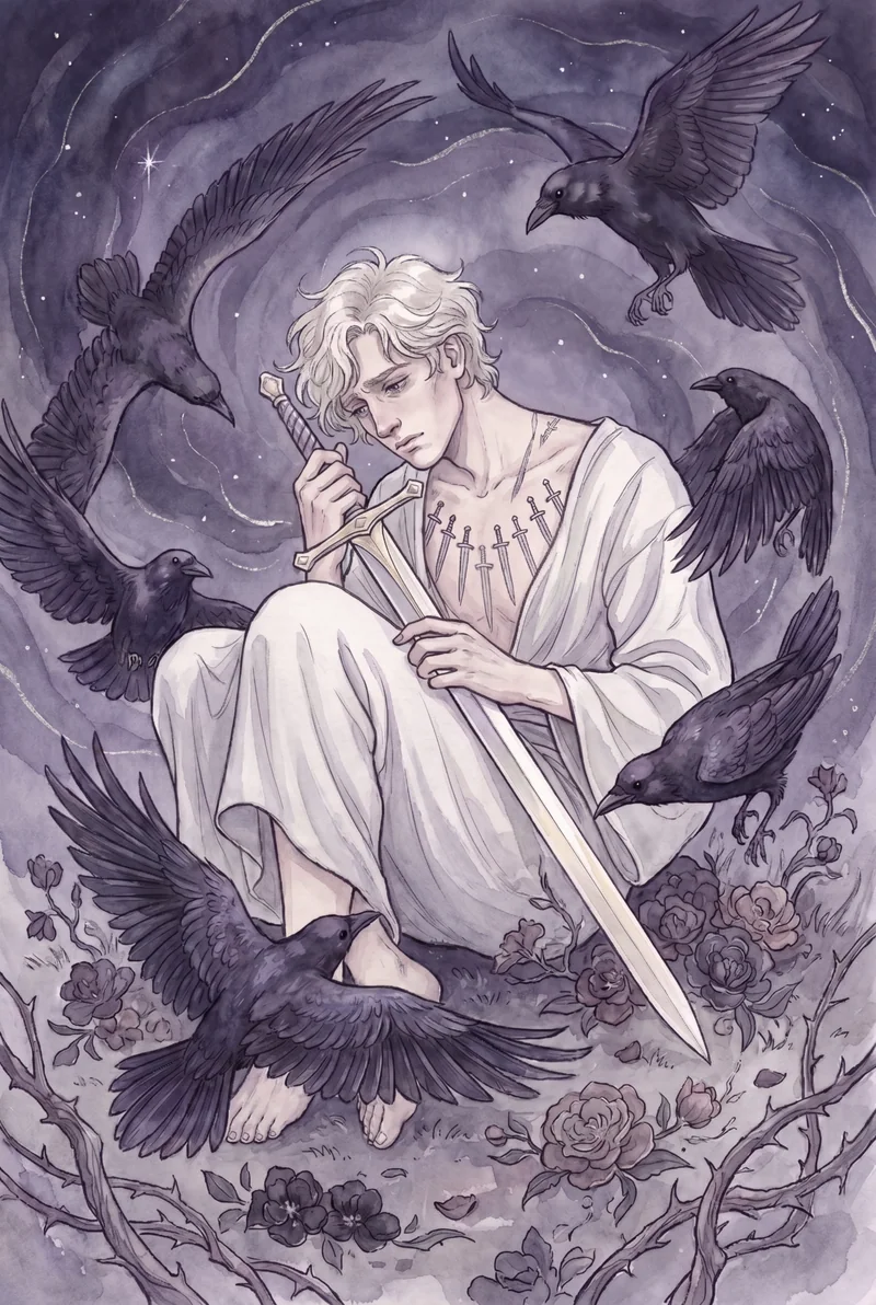 宝剑九(Nine of Swords)韦特体系艺术插画