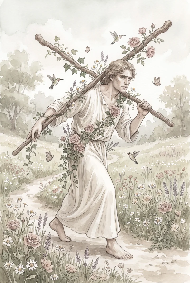 权杖十(Ten of Wands)韦特体系艺术插画