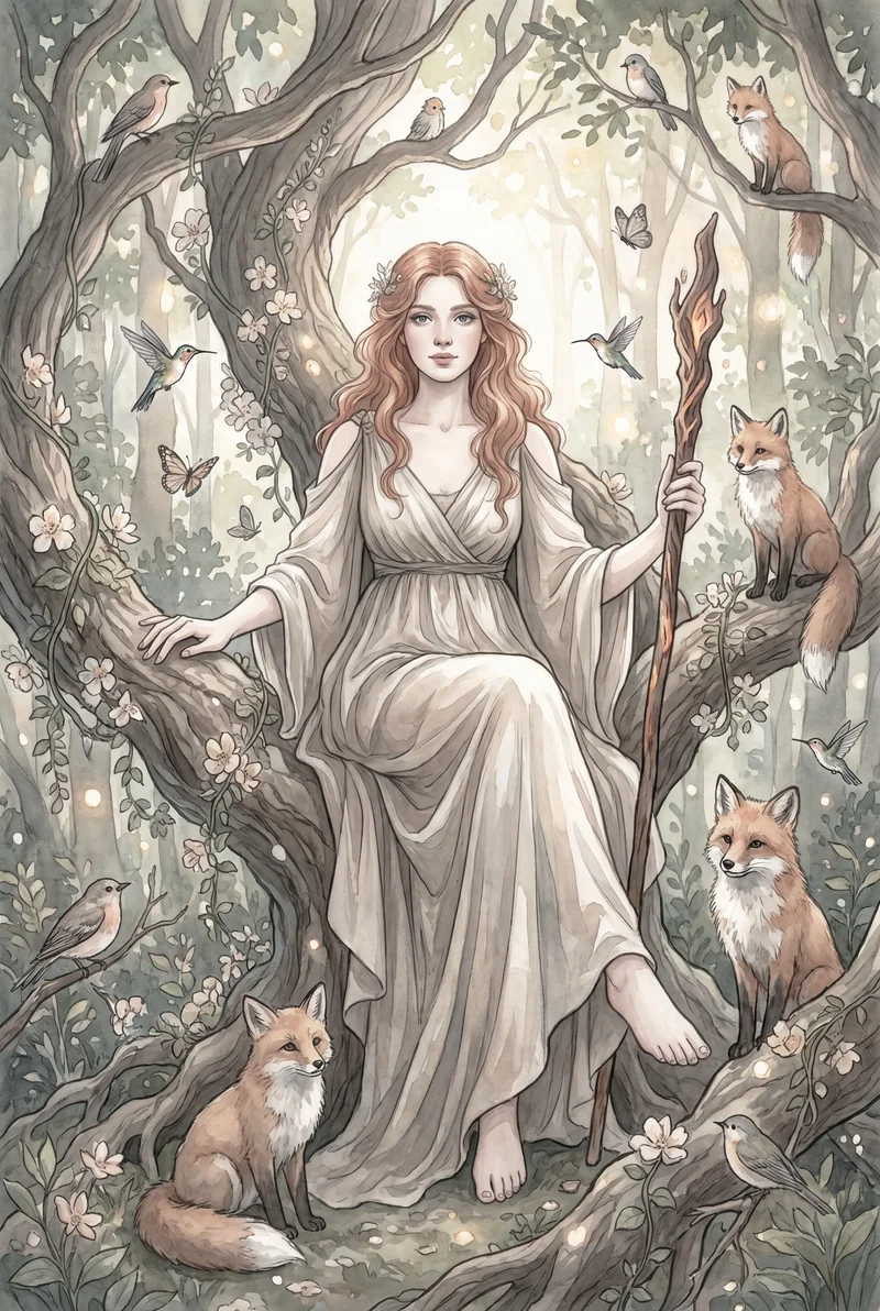 权杖王后(Queen of Wands)韦特体系艺术插画