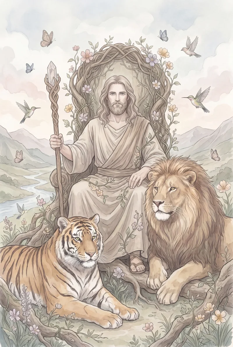 权杖国王(King of Wands)韦特体系艺术插画