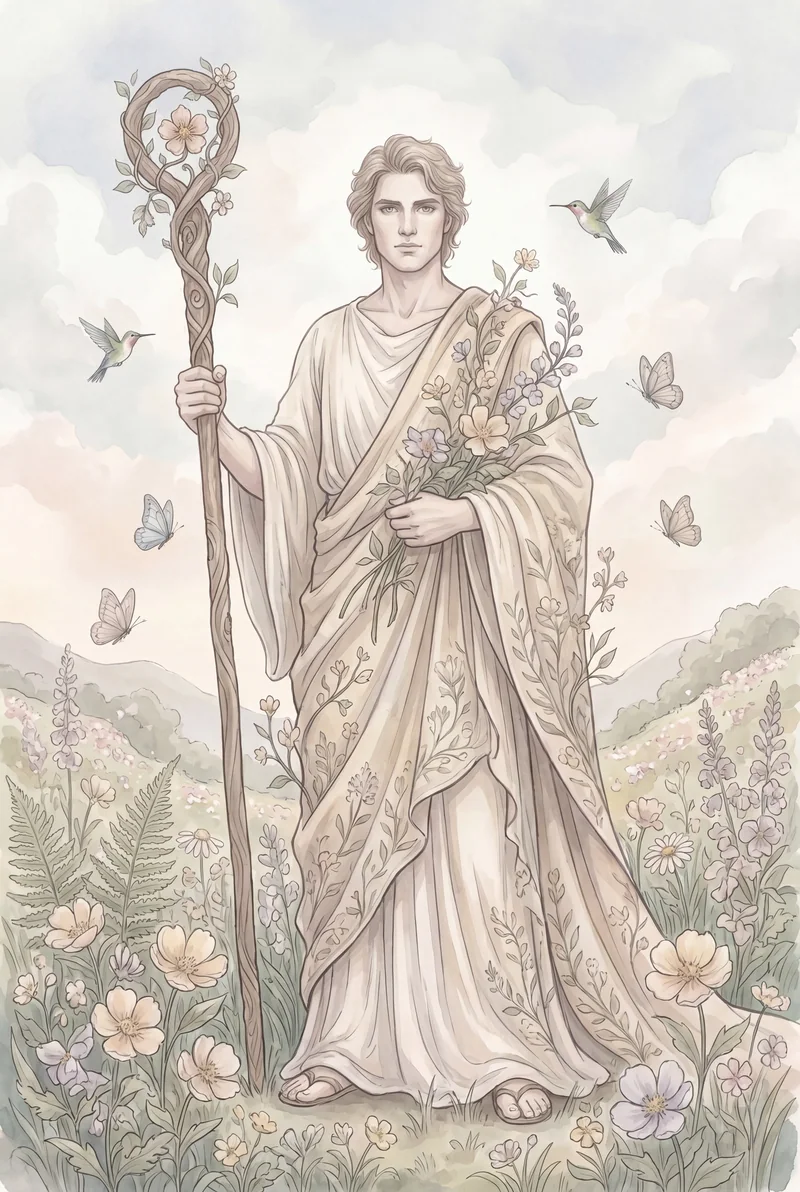 权杖七(Seven of Wands)韦特体系艺术插画