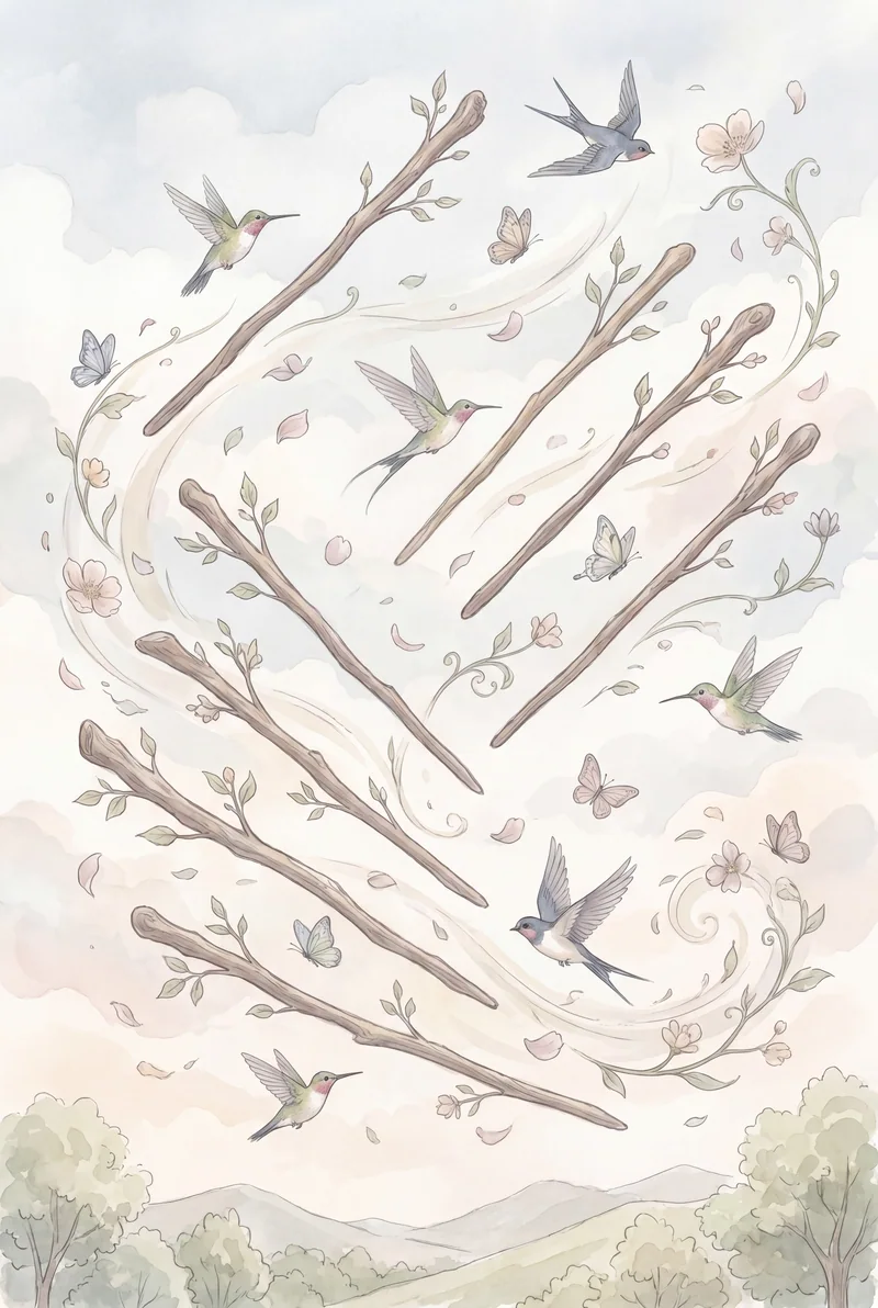 权杖八(Eight of Wands)韦特体系艺术插画