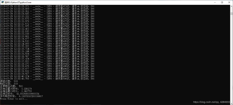 python+requests接口压力测试500次,查看响应时间的实例