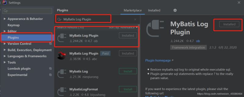 在IDEA中安装MyBatis Log Plugin插件,执行mybatis的sql语句（推荐）