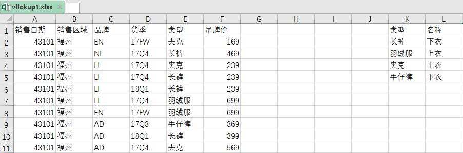 Python中openpyxl实现vlookup函数的实例