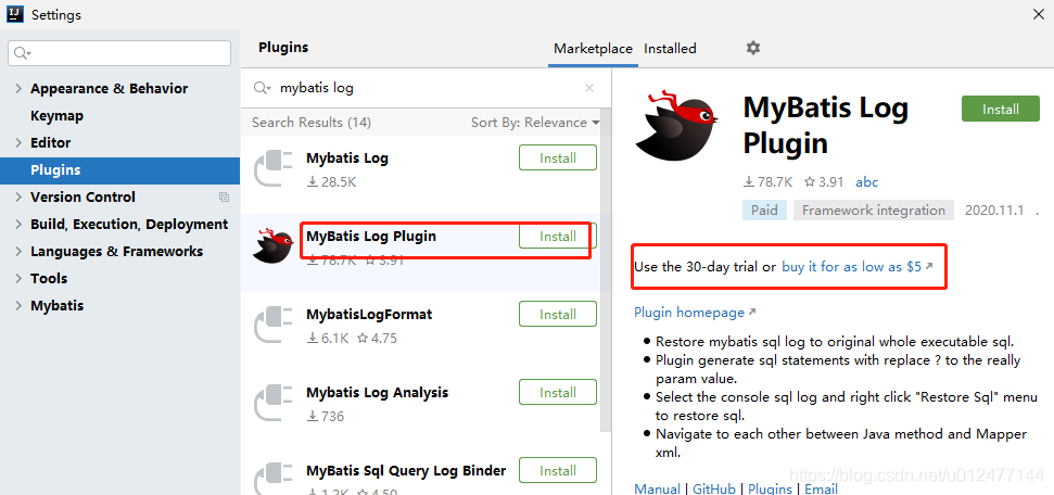 Idea 2020.2安装MyBatis Log Plugin 不可用的解决方法