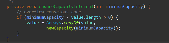 ensureCapacityInternal ensureCapacityInternal
